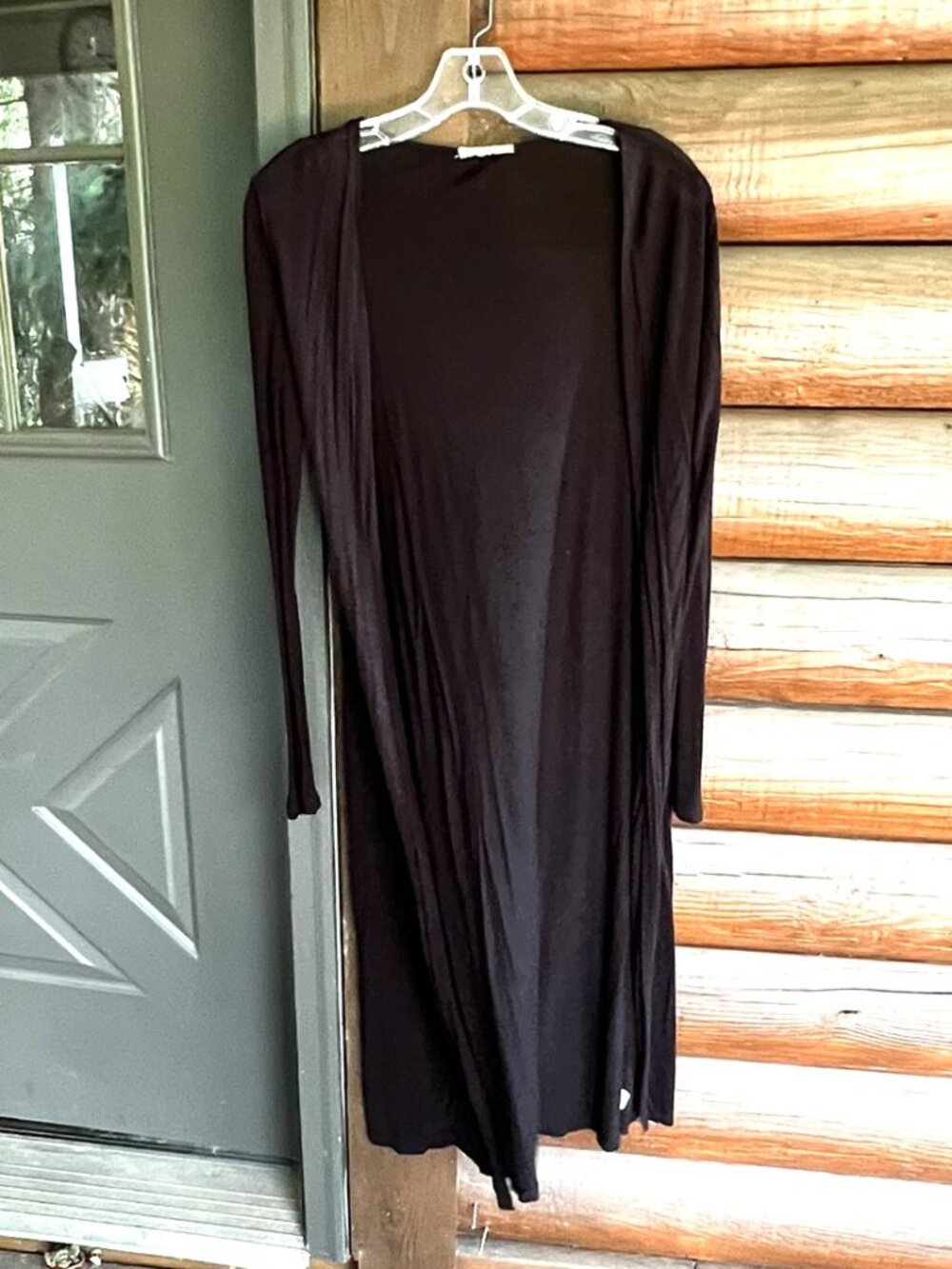 Zenana Outfitters Sheer Black Chico Long Sleeve Open Front Midi Duster, Size S